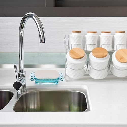 Miniatura 6 de MDLUU Paquete de 2 jaboneras de barra de vidrio, soporte para jabón en relieve, bandeja protectora de jabón decorativa para ducha, bañera, fregadero