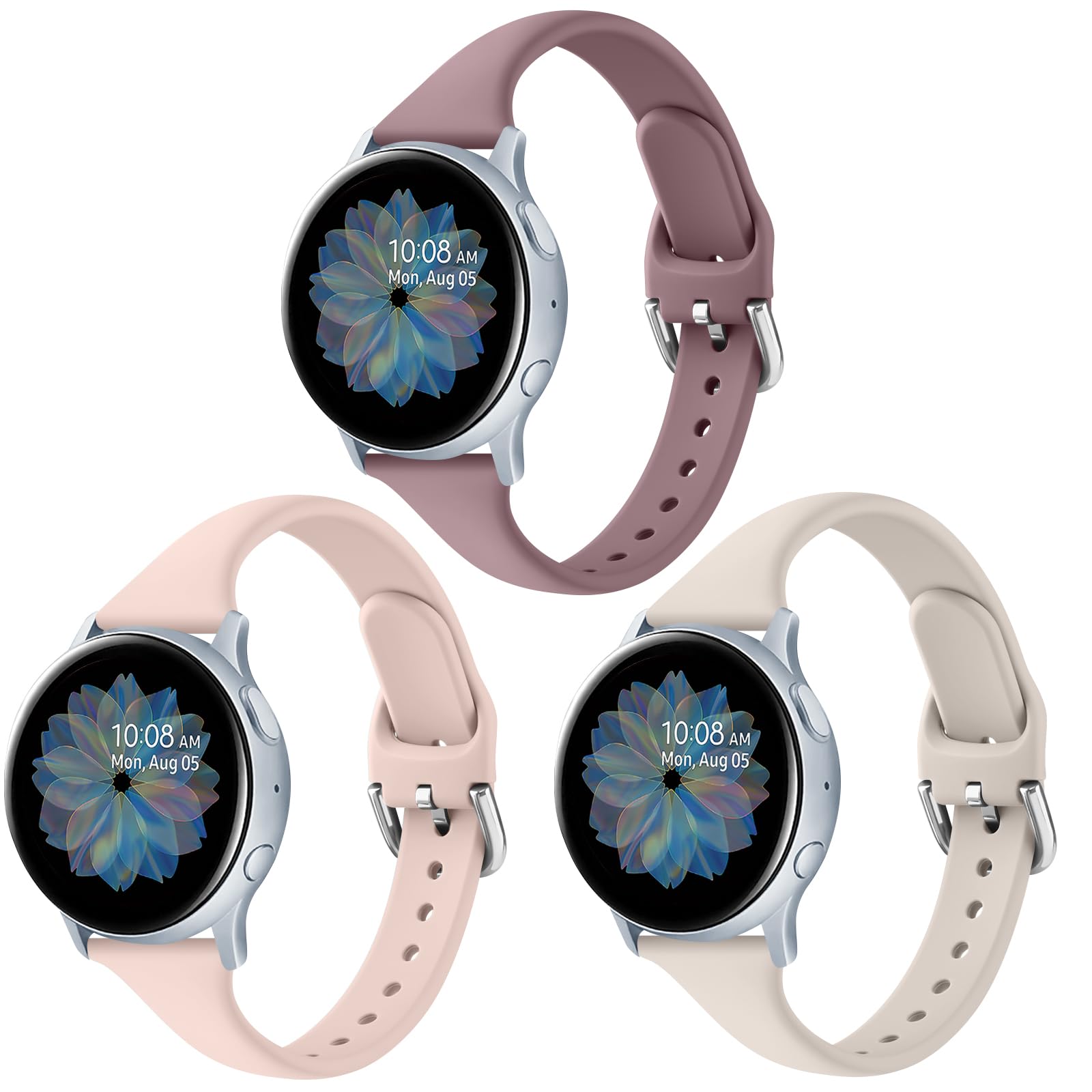 3 Pack Slim Sport Bands for Samsung Galaxy Watch Active 2 / Samsung Galaxy Active Watch 40mm 44mm, Soft Liquid Silicone Waterproof Straps for