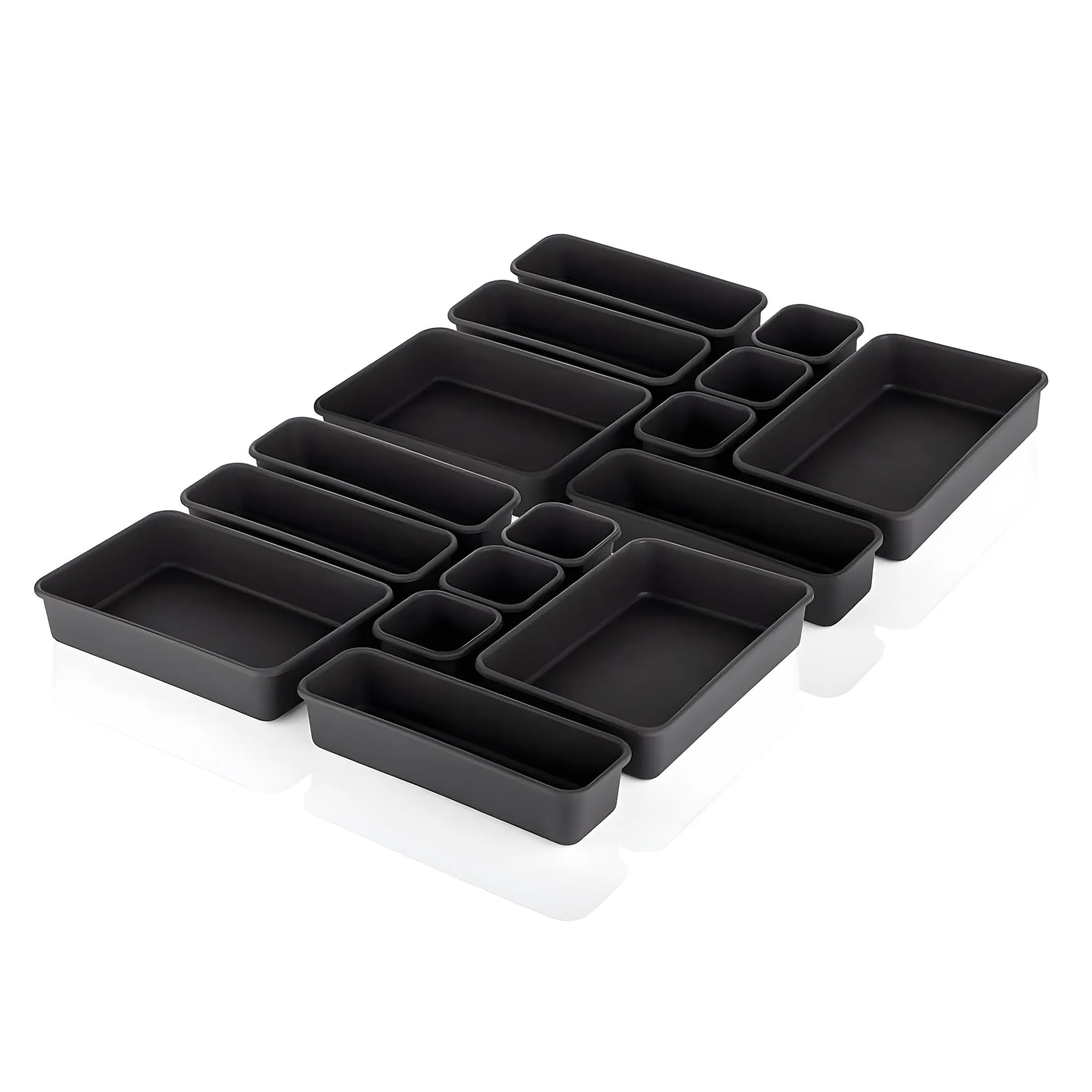 Kuber Industries Acrylic Storage Organizer Set | Kitchen Organizer | Makeup Organizer Tray Set | Desk Drawer Divider Tray | Multi-Purpose Stationery Organizer with Interlock | 16 Piece Set | Black