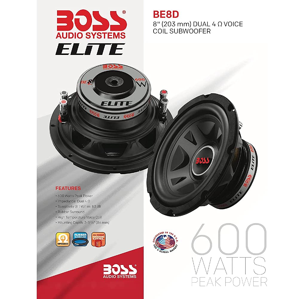 Subwoofer 1 x Audio Systems Elite BE8D 20,00 cm 200 mm 8" diametro doppio bobina dvc 4+4 ohm 300 Watt rms 600 Watt Max 83 DB, 1 pezzo