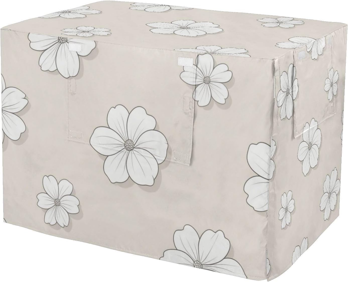 White Flower Beige Metal Dog Crate Covers Puppy Kennel Cover Rollers Shades