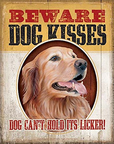 Wild Wings Tin Sign - Beware Dog Kisses - Golden Retriever