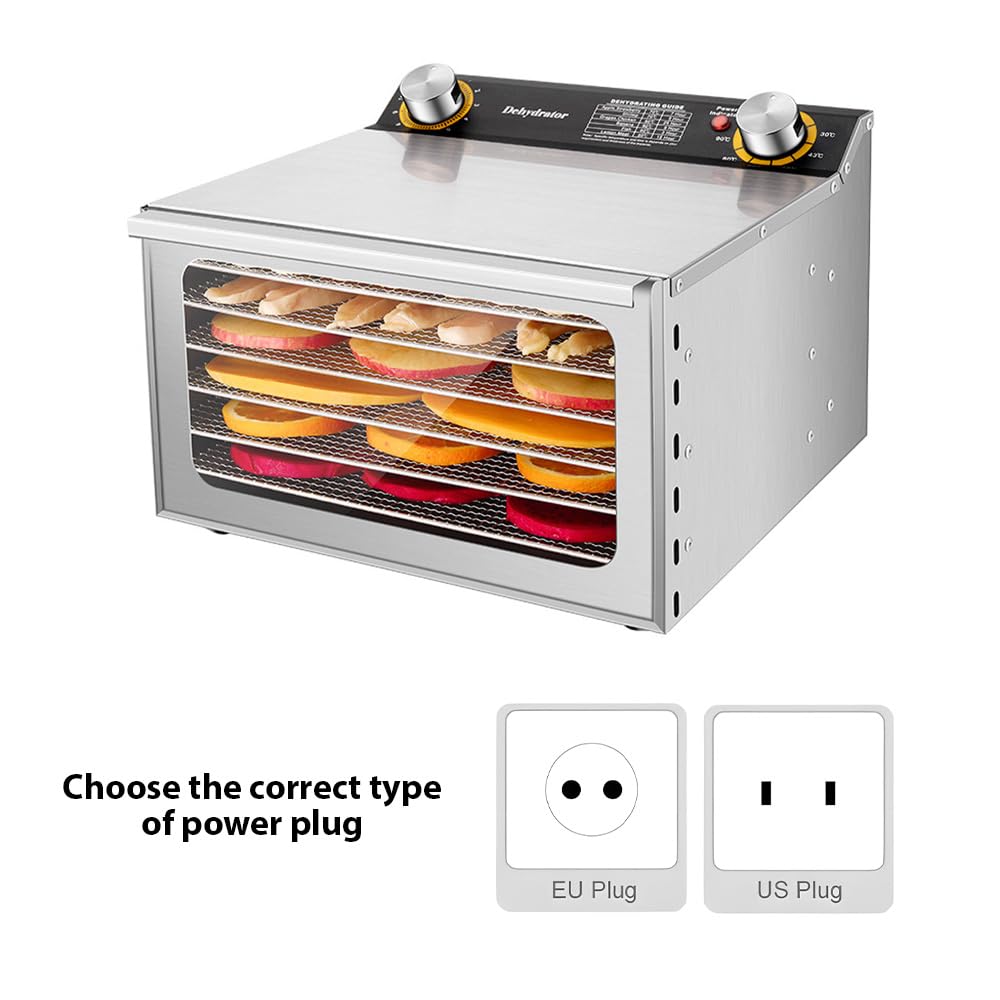 Essiccatori per alimenti e carne secca con timer 24 ore, 6 griglie di essiccazione, 400 W, 30-90 ℃, essiccatore per frutta e verdura, controllo della temperatura regolabile e finestra visibile