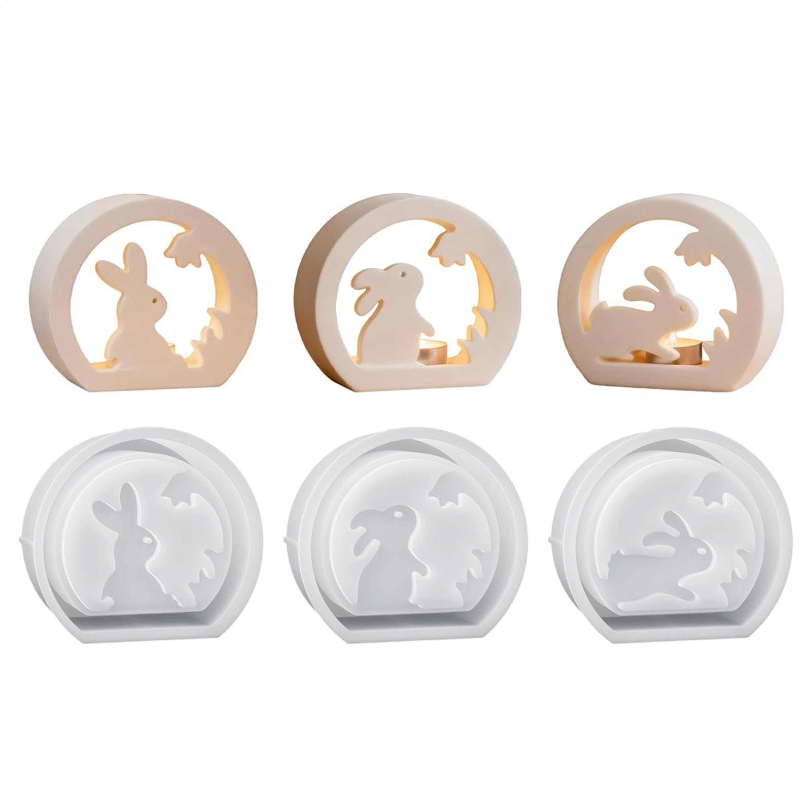 Moules Lapin de Pâques en Silicone (3 pièces) pour bougies et loisirs créatifs