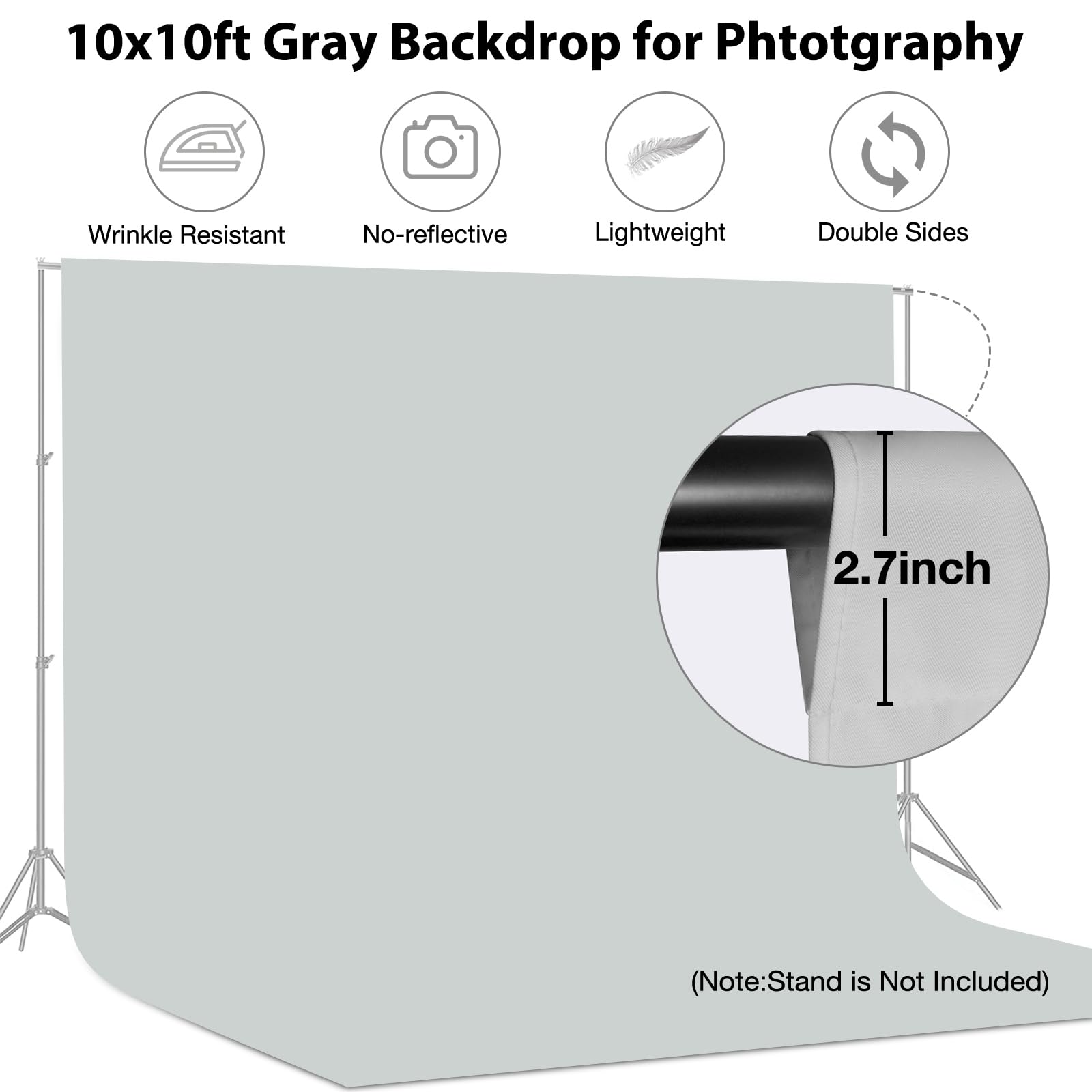 Aimosen Telón de fondo gris de 10 x 10 pies para fotografía, telón de fondo grande para fotos, telón de fondo gris de alta densidad para fiestas, retratos, sesiones de fotos, cabina de video