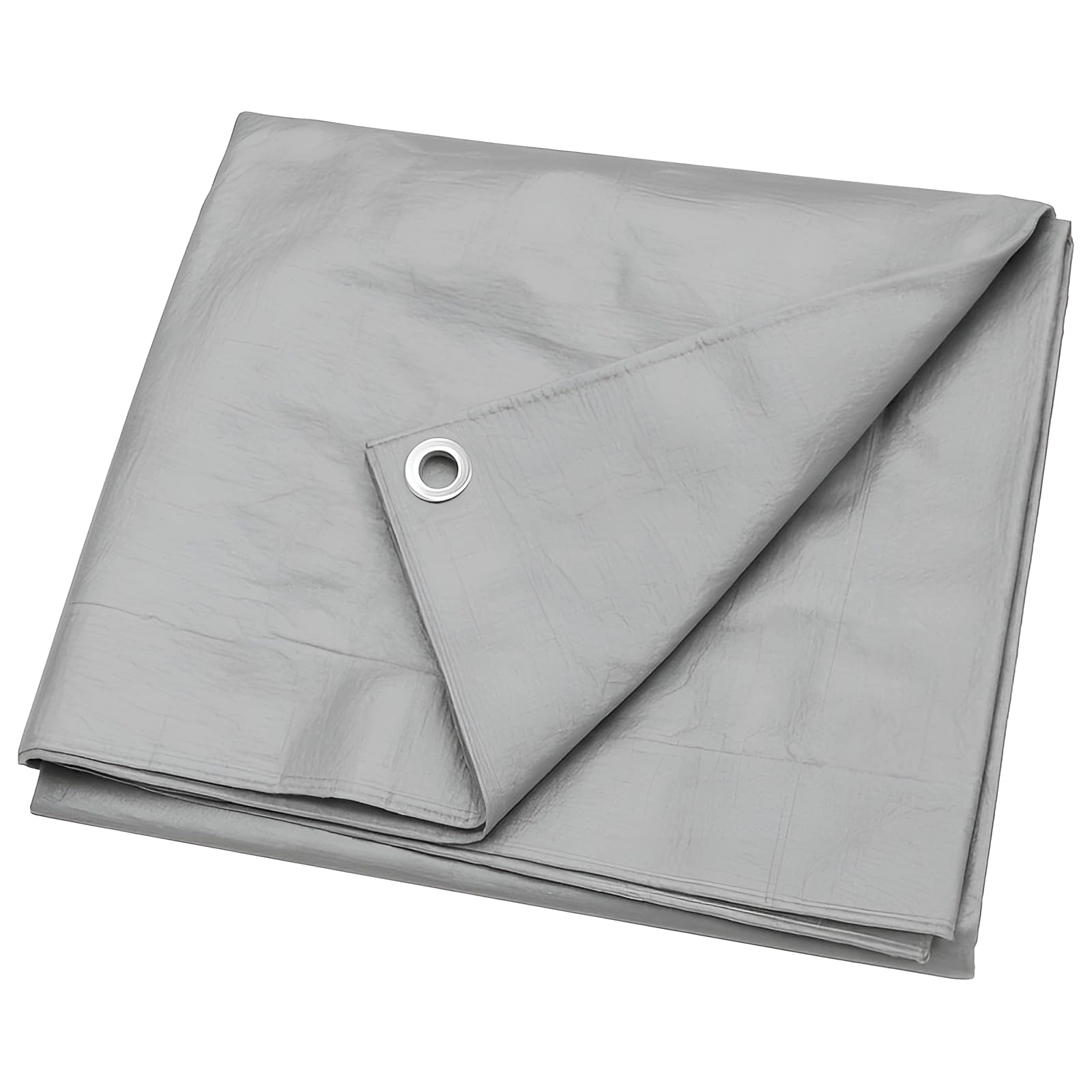Grey Tarpaulin 1.5 x 2 m - Lightweight 50 GSM Waterproof Ground Sheet with Aluminium Eyelets Every 1 m - UV Resistant Mould Proof Reusable Tarp for Camping, Garden Furniture Cover, Outdoor Protection