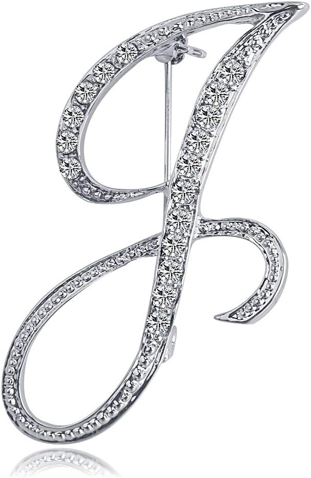 Letter Brooch Pins Initial Rhinestone Brooch for Women Crafts Silvery A-Z