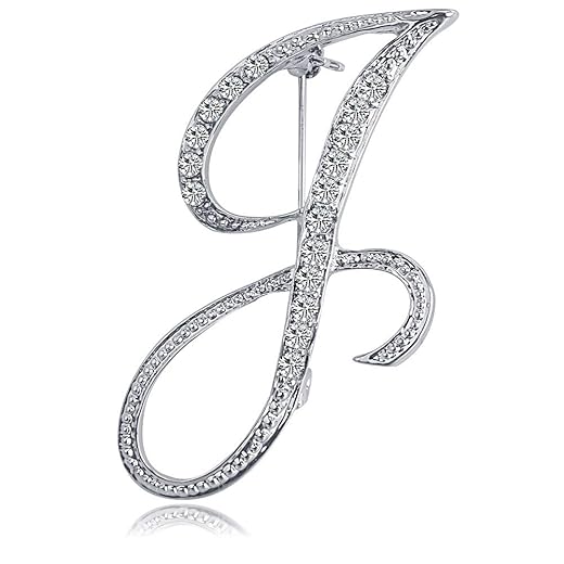 ETHOON Letter Brooch Pins Initial Rhinestone Brooch for Women Crafts Silvery A-Z