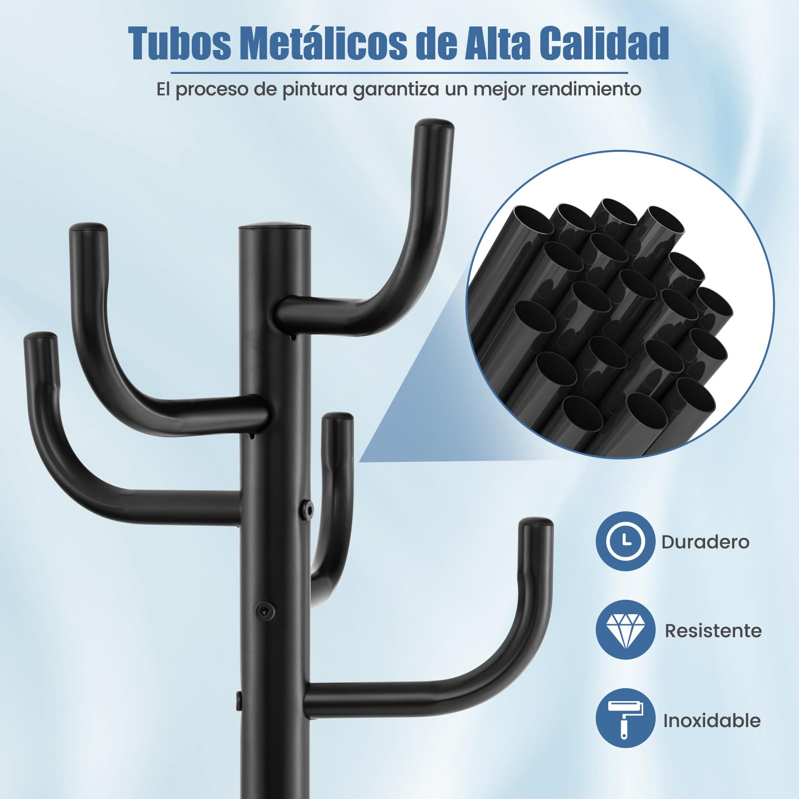 COSTWAY Perchero de Pie de Metal con 8 Ganchos Perchero para Ropa Chaqueta Sombrero Bolsa para Entrada Pasillo Dormitorio