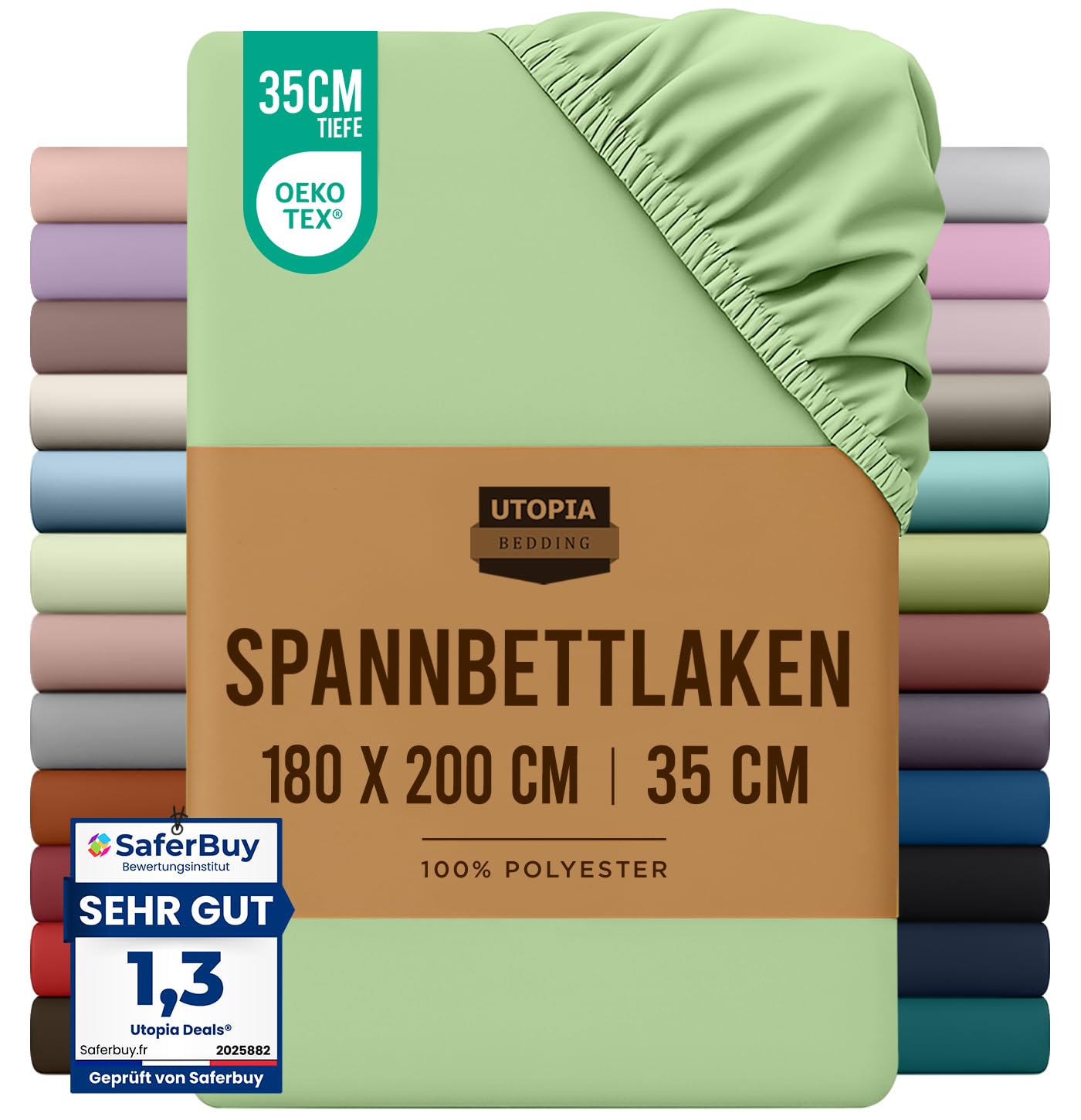 Utopia Bedding - Spannbettlaken 180x200cm - Summer Green - Grün - Oeko-Tex Zertifiziertes Gebürstete Polyester-Mikrofaser Spannbetttuch - 35 cm Tiefe Tasche