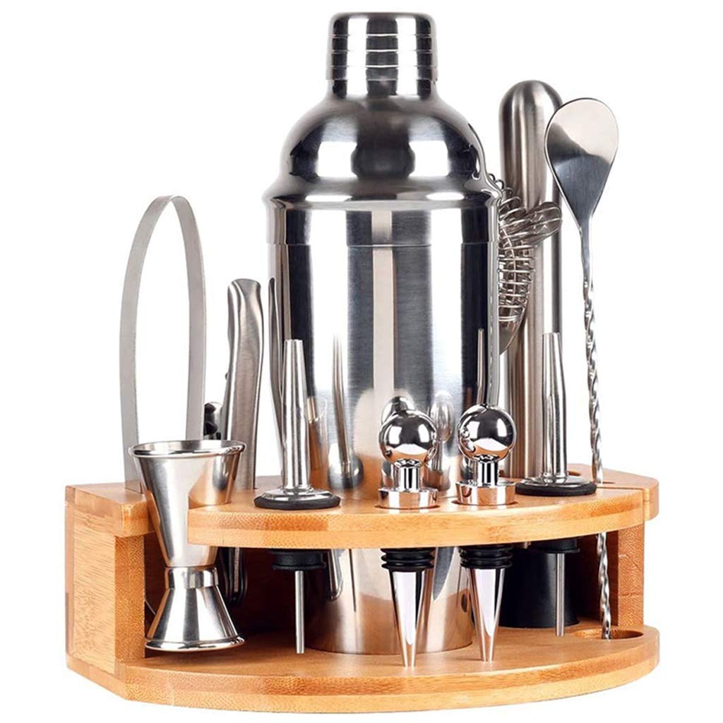 Kit de Barman de 12 Piezas con Soporte de Acero Inoxidable Cóctel de cócteles Set-Martini Shaker Jigger Strainer Bar Mezcler Cuchara