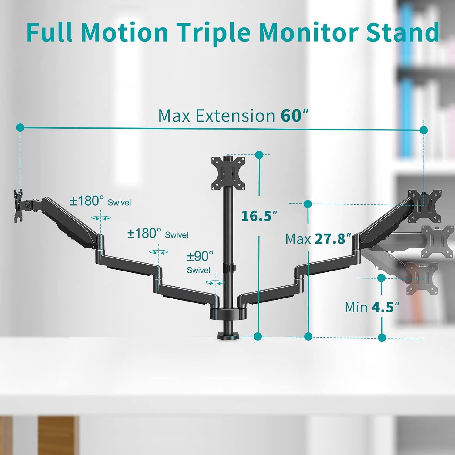 MOUNT PRO Triple Monitor Desk Mount - Articulating Gas Spring Monitor Arm, Removable VESA Mount Desk Stand with Clamp and Grommet Base - Fits 13 to 27 Inch LCD Computer Monitors, VESA 75x75, 100x100 : Everything Else