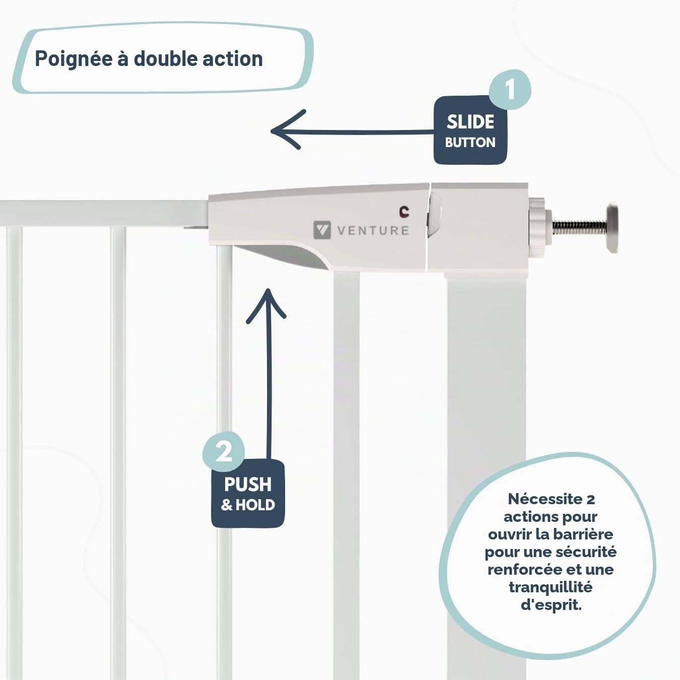 Venture - Barrière de sécurité Q-Fix à Fixation par Pression Extra-Haute pour Animal Domestique, Ouverture à 90 ° dans Les Deux Sens, Fermeture Automatique (75-84 cm de Large, 110 cm de Haut)