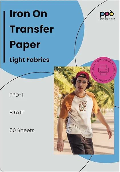 PPD 50 Sheets 8.5x11” - Inkjet Iron-on Heat Transfer Paper for White & Light Fabric and T-Shirts - Premium - PPD-1-50