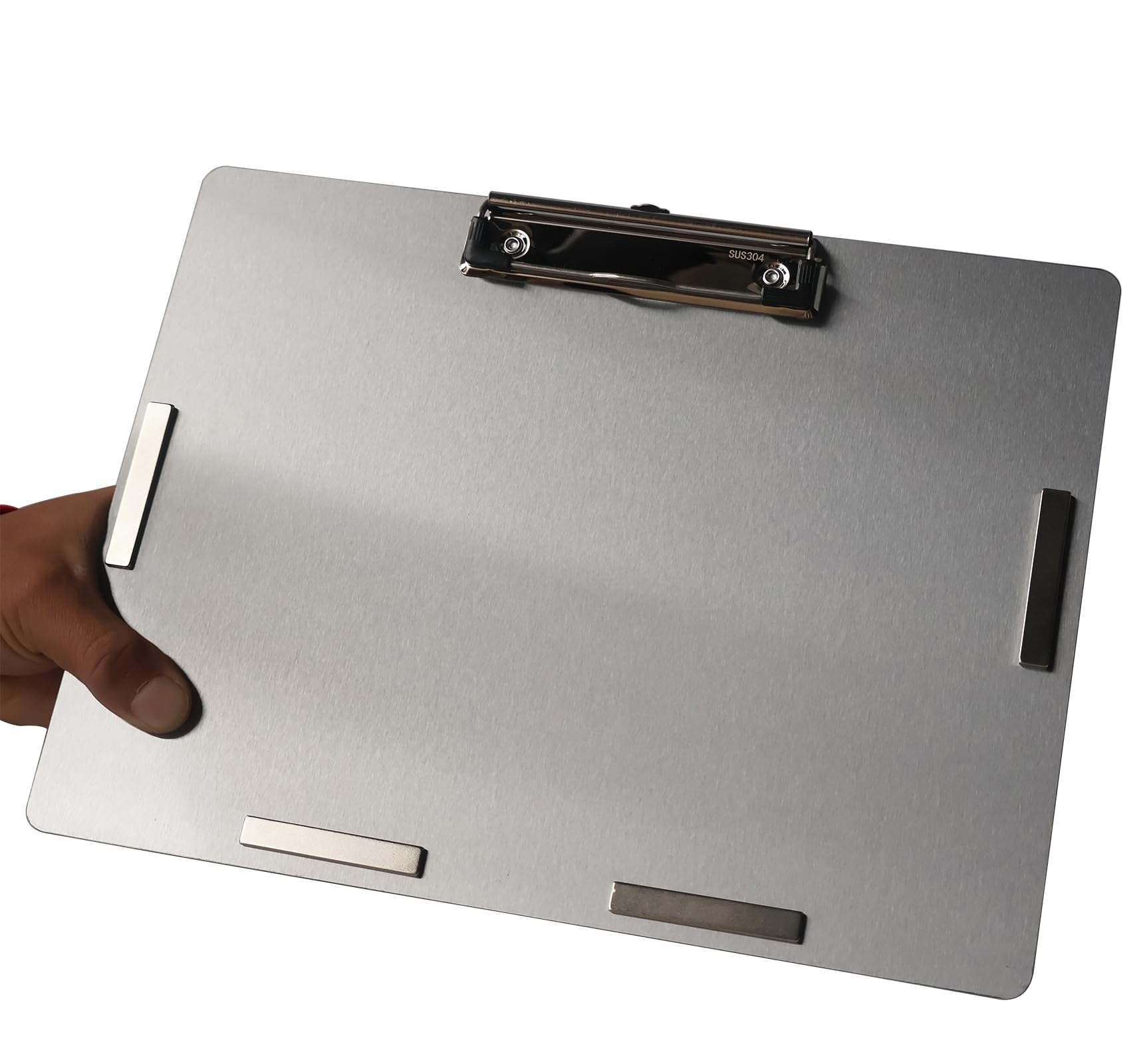 Magnetic Clipboards Stainless Steel Metal Clipboards with Flat 304 Clip Black Boards for Refrigerator Cooking Recipe Rails Message Boards (A4 Landscape)