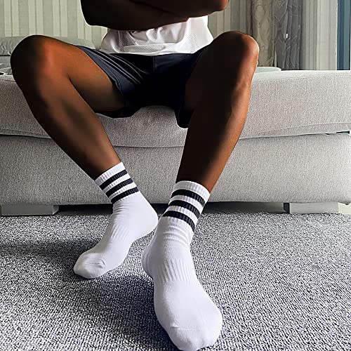 MR.KM 6 pairs High Ankle Cotton Crew Casual Stripes Socks,Black&White Striped,Rainbow Pride For Men&Women, Compression2