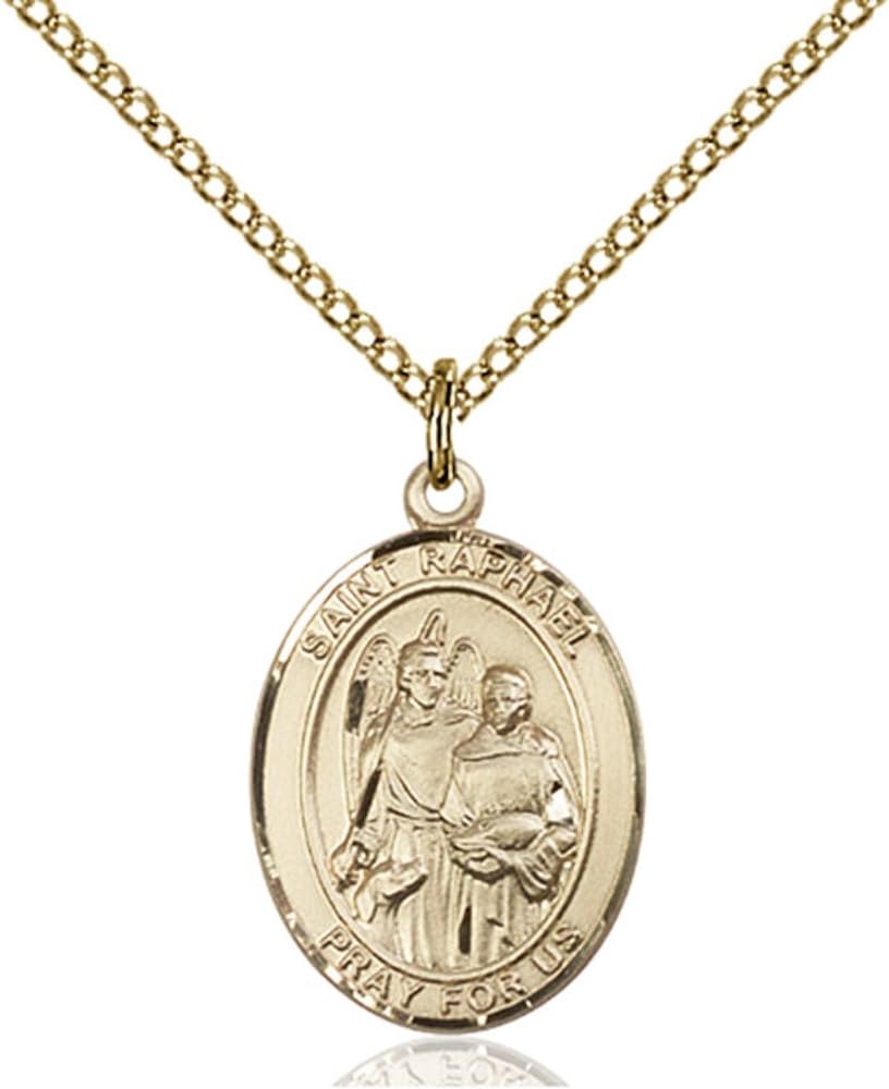 Bonyak Jewelry St. Raphael The Archangel Hand-Crafted Oval Medal Pendant in 14kt Yellow Gold-Filled