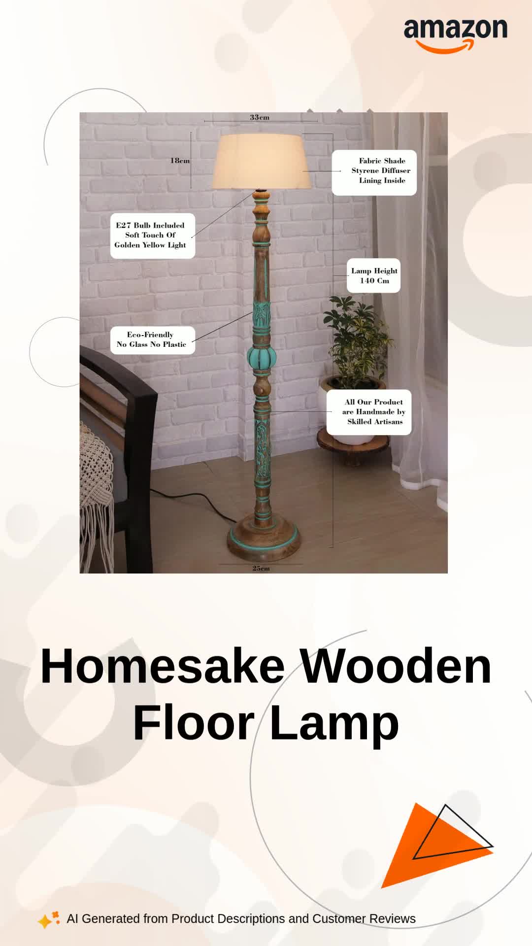 Homesake® Antique Wooden Floor Lamp for Living Room | Night Lamp
