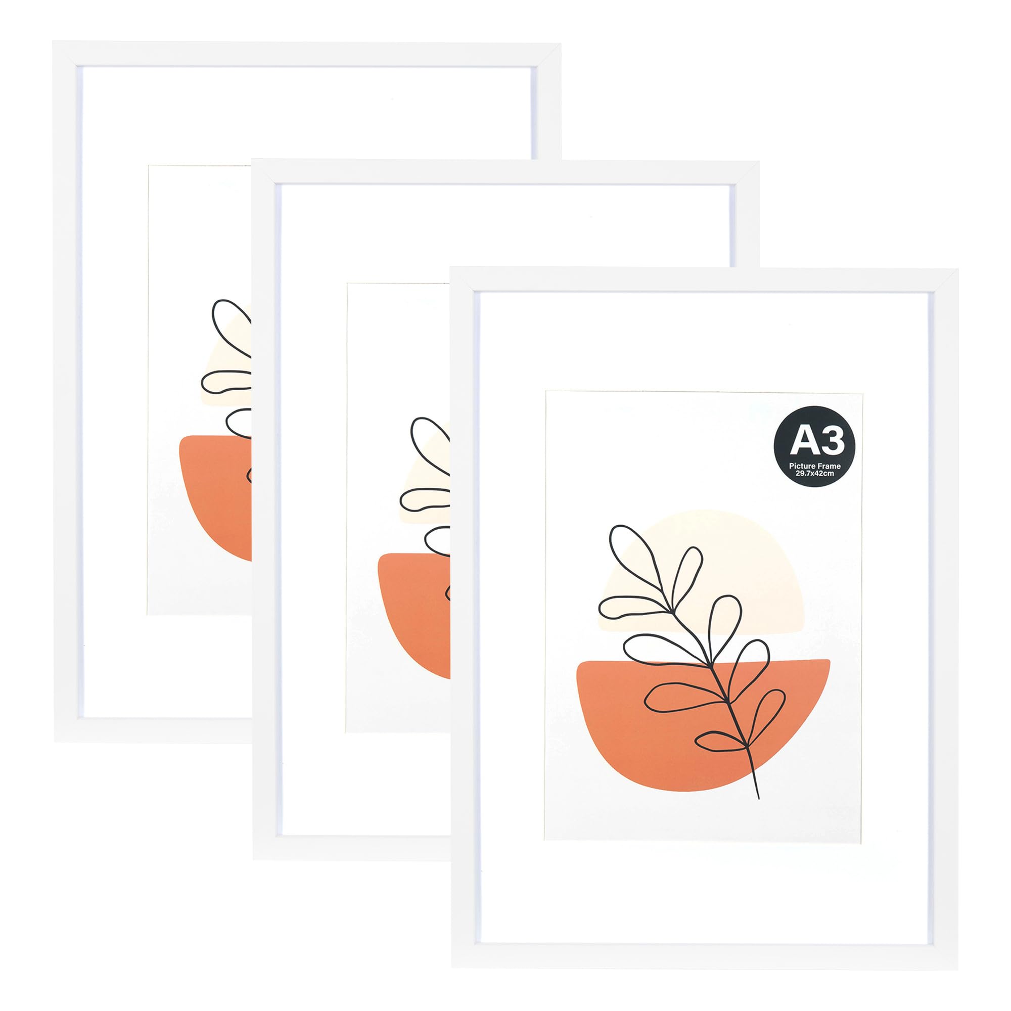 Kaiwin White Picture Frame A3 Set Of 3-21X30 Cm (A4) With Mat, Photo Frame With Acrylic Glass For Hanging, For Photos, Posters, Puzzles| Poster Frame