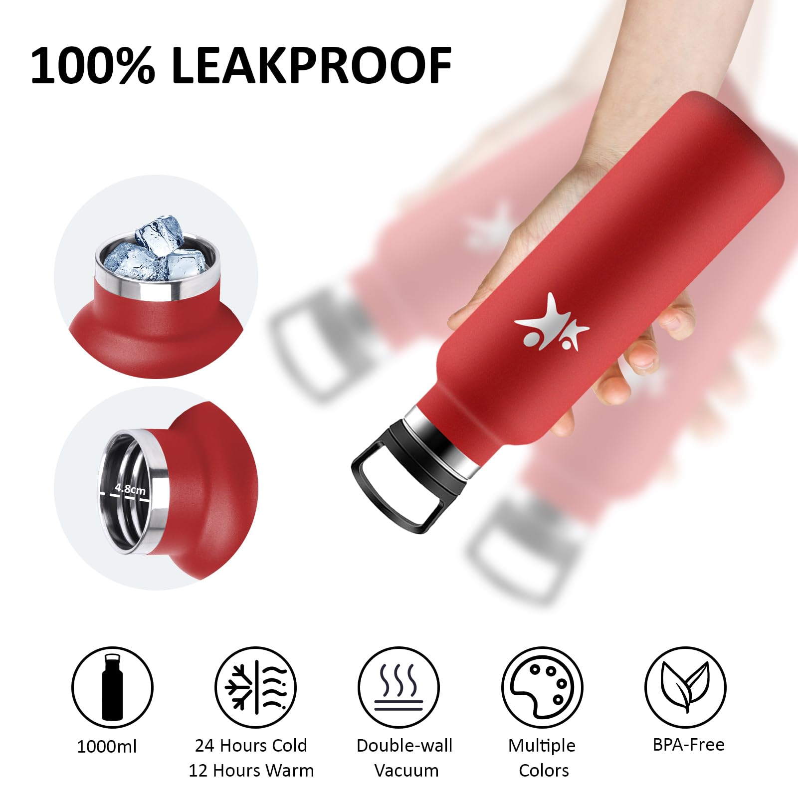 Borraccia Termica, Borraccia 750 ml, Senza BPA, Borracia con Cannuccia, Senza Perdite, Bottiglia Termica, Acciaio Inossidabile 18/8, Borracce Termiche per Campeggio, Uffici, Viaggio, Palestra