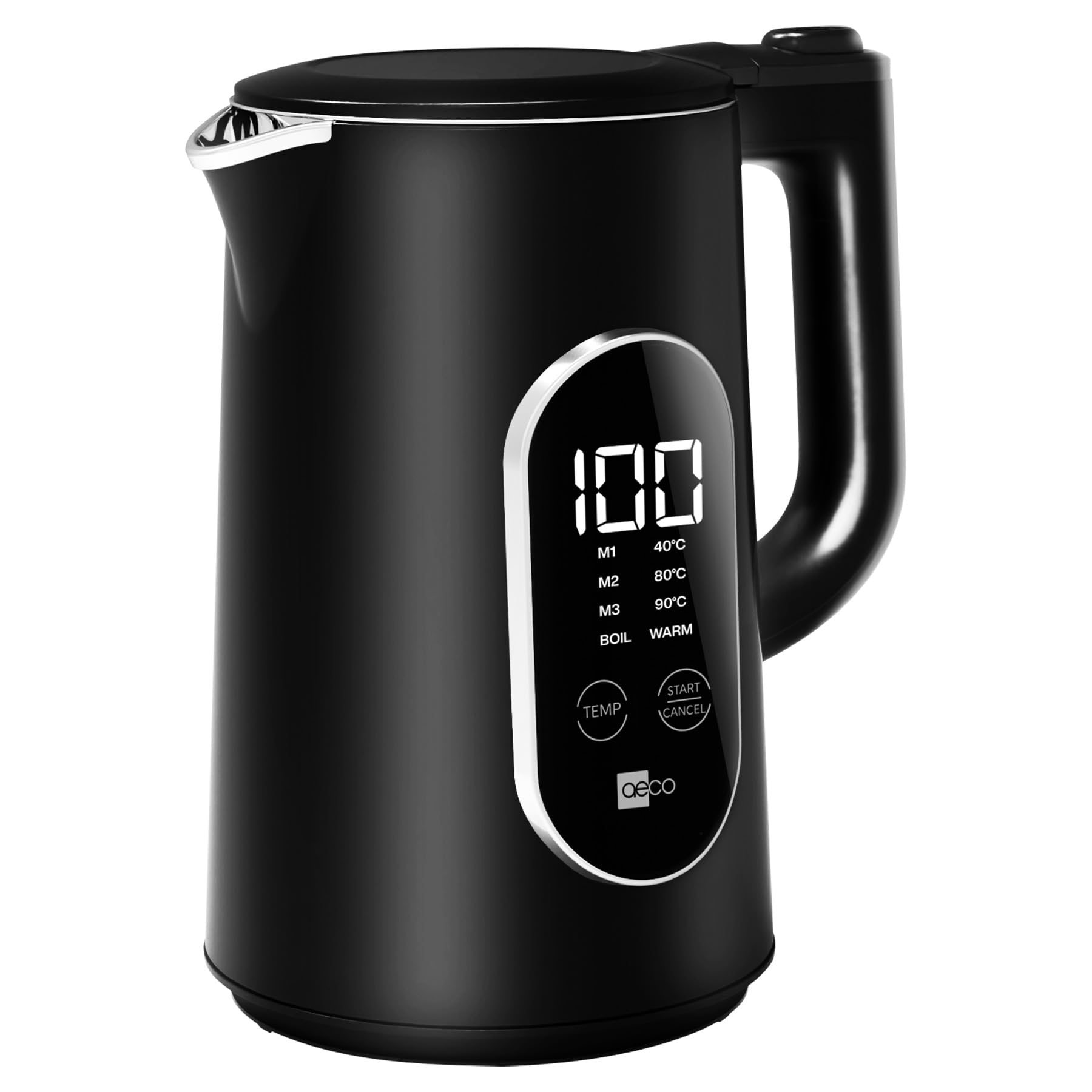 aeco AQA ELITE elektrischer Wasserkocher Edelstahl schwarz-matt mit Temperatureinstellung Tee-Kocher Teebereiter electric kettle tea-maker | 1,5 Liter, 2200 Watt, BPA-frei, Kalk-Filter, Cool-Touch