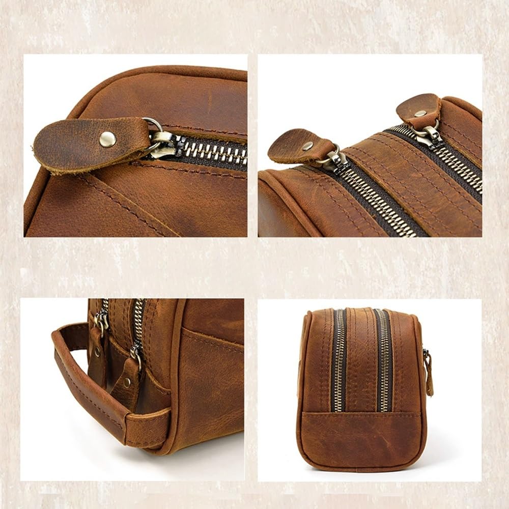Kulturbeutel, wasserdichter Reise-Kulturbeutel aus Leder, Organizer, perfekt for die Rasur, Pflege, Dopp-Kit und den Geschäftsurlaub im Haushalt, Kosmetiktasche mit tragbarem Griff ( Grey : A , Size :