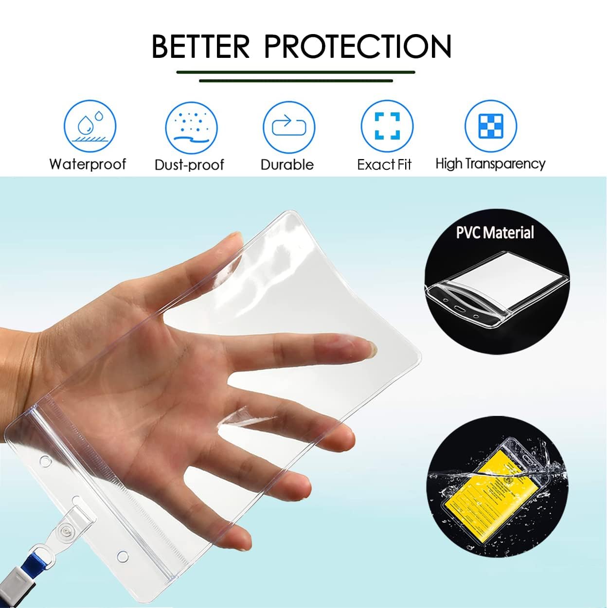 Lot De 6 Porte-cartes A6 Transparents Avec Cordon – PVC étanche, 11x16 Cm – Pour Badge, Carte D’identité, étudiante, Transport