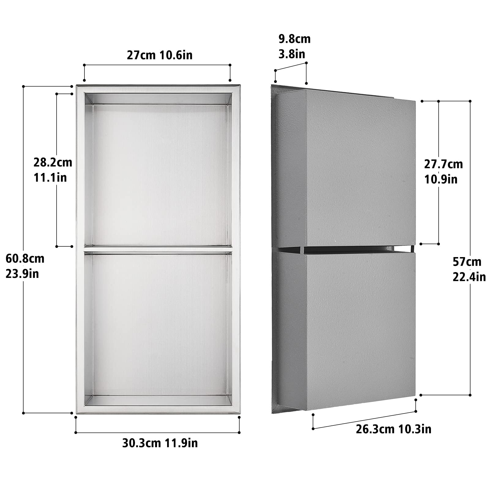 Nicchia Doccia Incasso Acciaio Inox 60x30x10cm Doppio Strato Argento