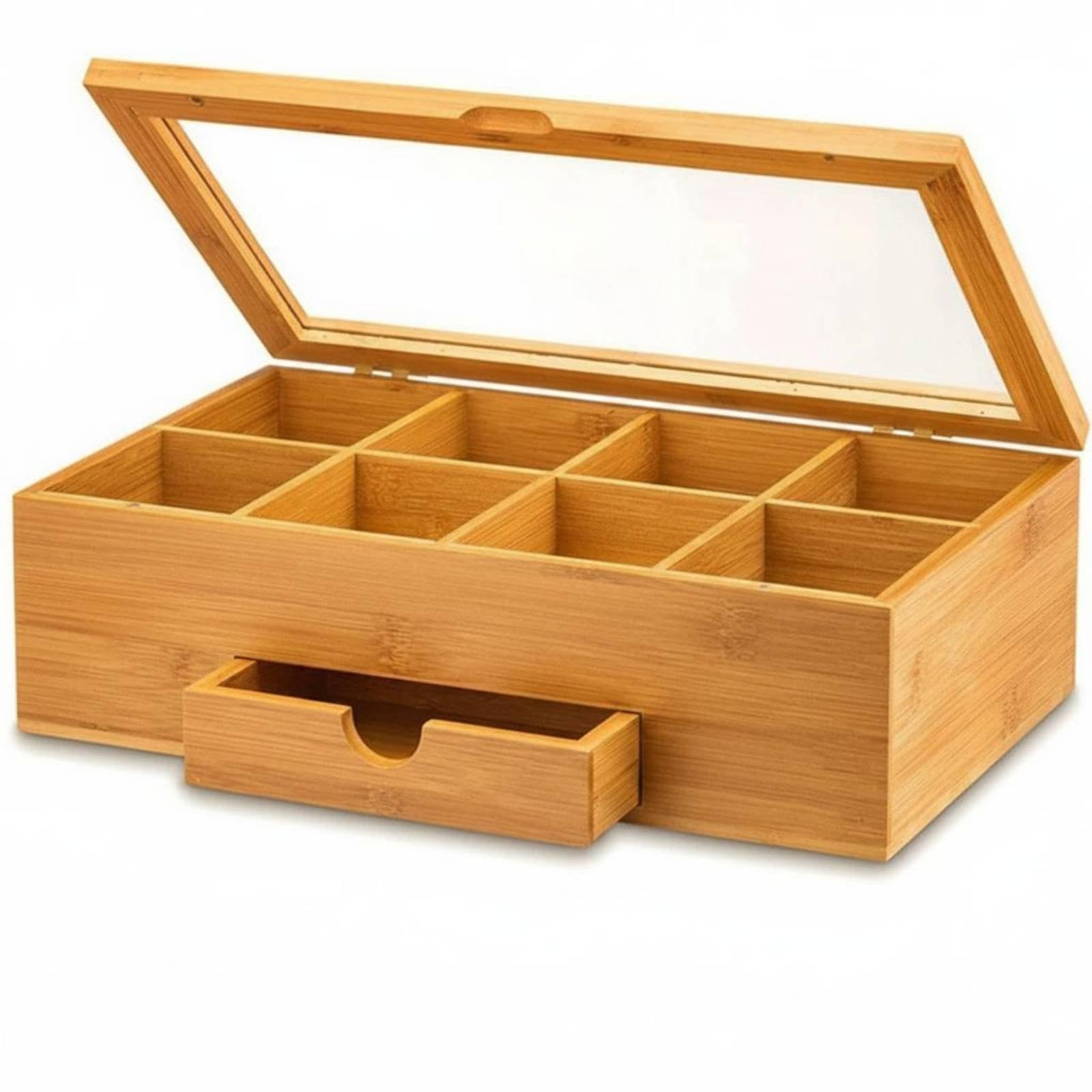 Wooden Tea Chest with Clear Lid Sturdy Construction Bamboo Tea Box with Drawer for Kitchen, Pantry, Office|Home & Garden| Kitchen Dining & Bar| Kitchen Storage & Organization| Other Kitch-image-26