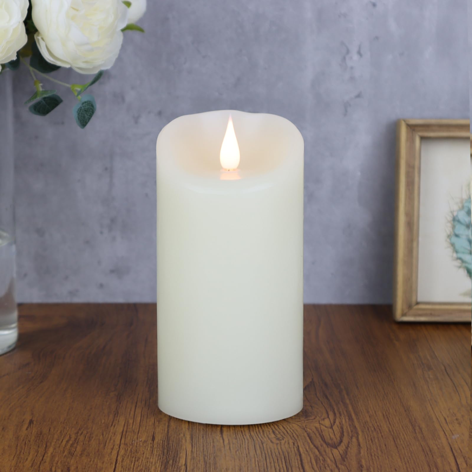 Flameless Candles Flickering 3D Moving Flame, Last 1000+ Hours Battery Operated Candles with Timer, Ivory Real Wax Electric LED Pillar Candles for Home Wedding Decoration | 3" x 7"