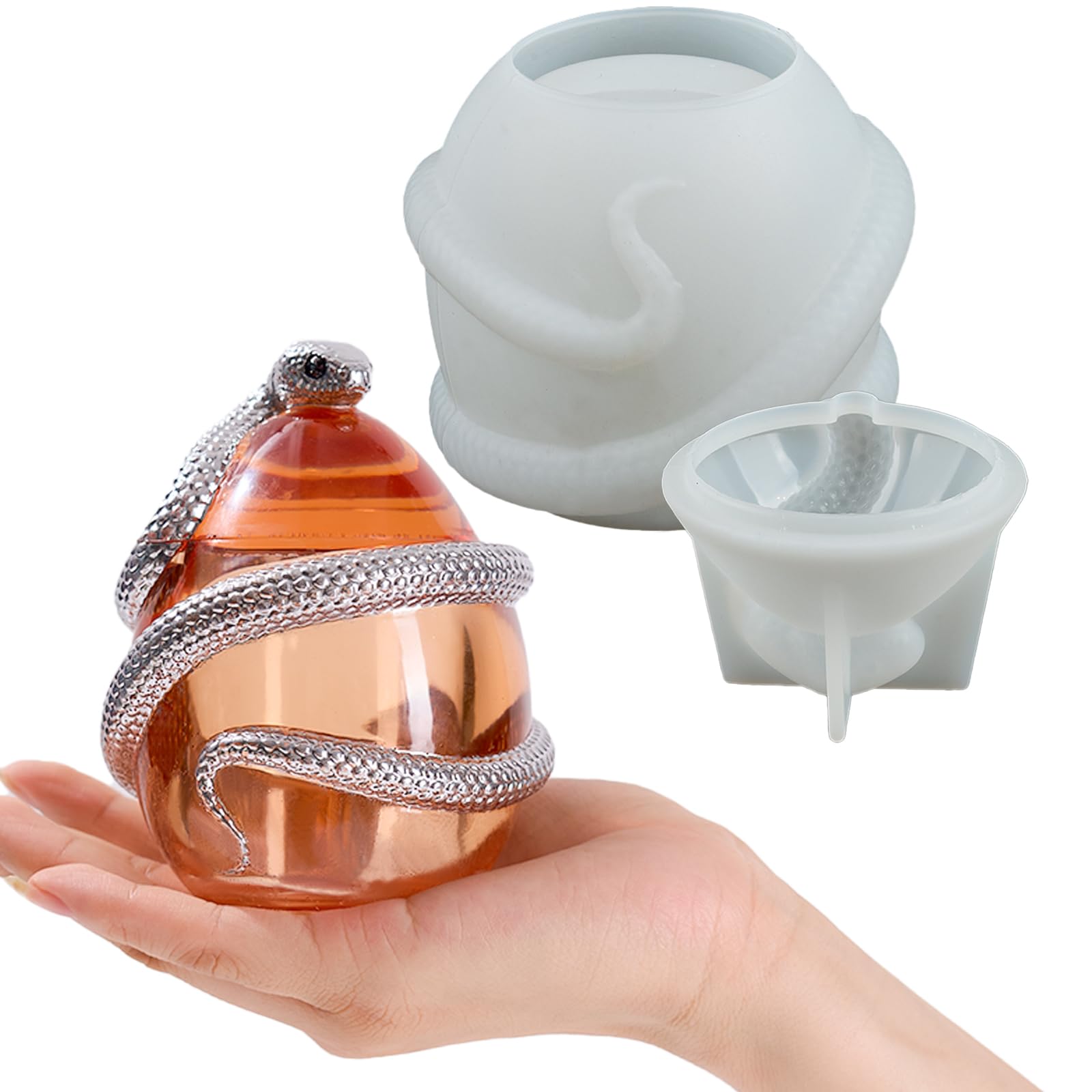 Snake Egg Resin Mold Silicone Jar Molds with Lid Epoxy Resin Casting 3D Snake Box Storage Molds Animal Egg Shaped Jar Jewelry Container Gypsum