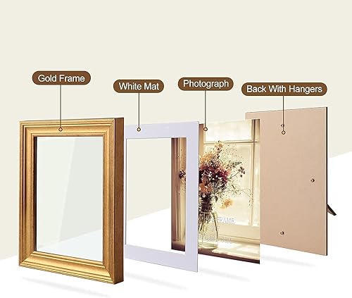 Miniatura 9 de MEBRUDY Paquete de 6 marcos de fotos de 5 x 7 y 6 unidades de 8.5 x 11 pulgadas con paspartú, juego de marcos de fotos dorados para pared o mesa