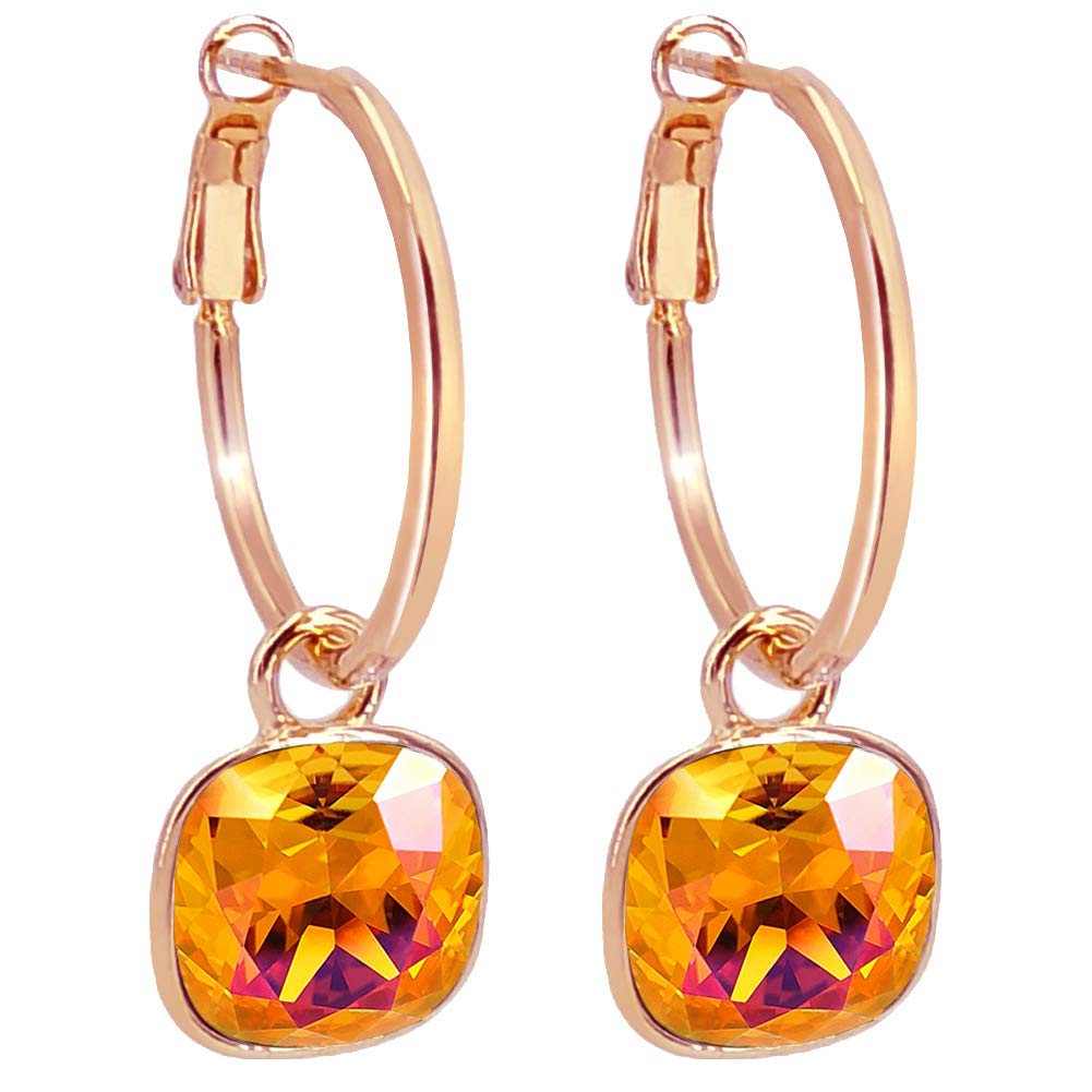 Rosegold Creolen Charm Anhänger Markenkristalle Orange Ohrri