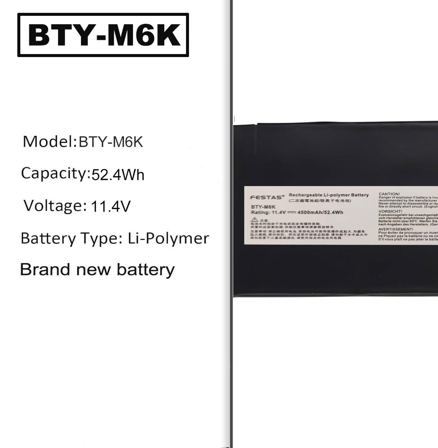 FESTAS BTY-M6K Batterie Compatible avec MSI GS63VR GS73VR 7RG， | GF63 10SCSR 10SCXR，GF65 9SEXR 9SD 10UE 10SDR 10SER，GF75 8SC 8RD 8RC 8RX 8RC 8RD 9SC 9SCXR 9SC 9SCSR 9SD，WP65 9TH，WF65