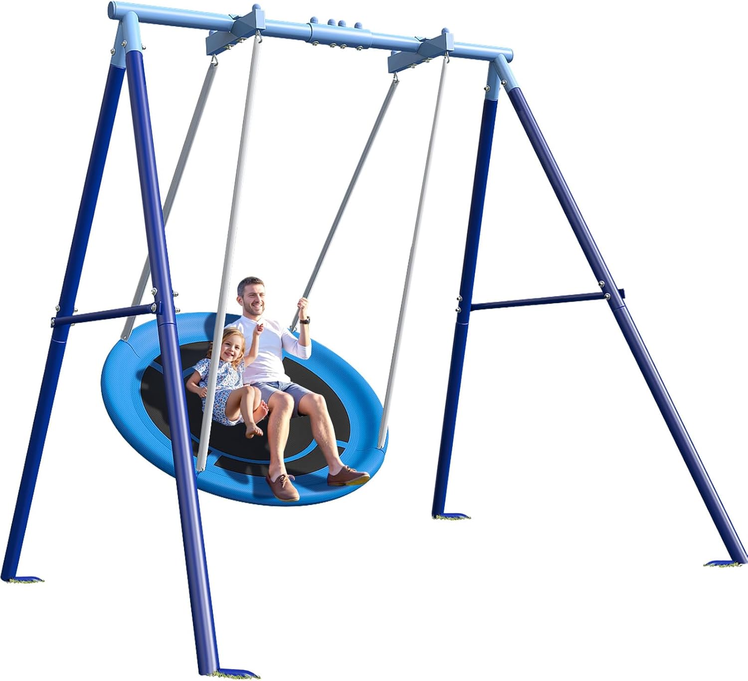 Waterproof 50-Inch Saucer Swing with Frame, 600 lbs Heavy-Duty Metal A-Frame for Outdoor Use, Stabilizer & Large Swing Range Design with Easy Assemble Swing Sets for Backyard for Kids & Adults