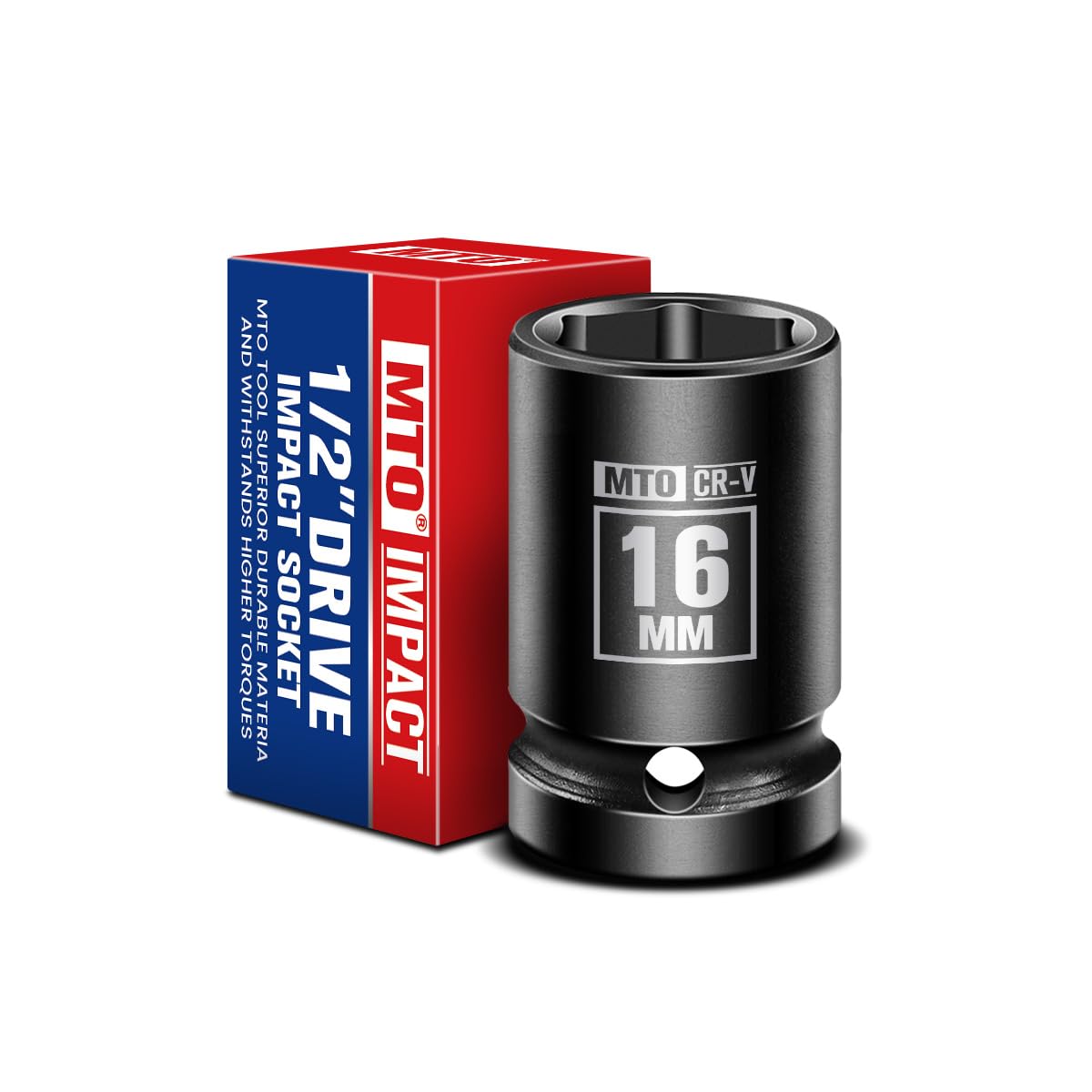 MTO 1/2" Drive 16mm Shallow Impact Socket, 6-Point Metric Socket for Automotive Maintaince, CR-V Steel Meets ANSI Standards
