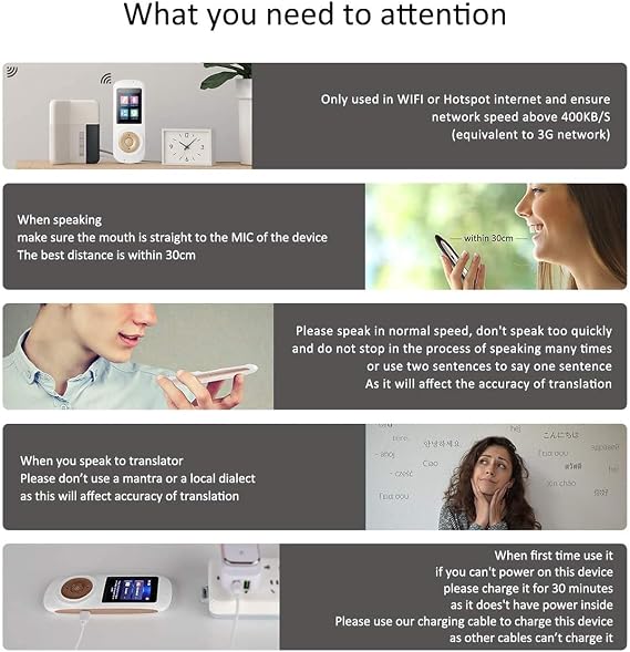 Smart Language Translation Device with Voice 2.4 Touch Screen 70 Languages in 120 Countries Wifi Pocket Electronic Translation Required Efficiency
