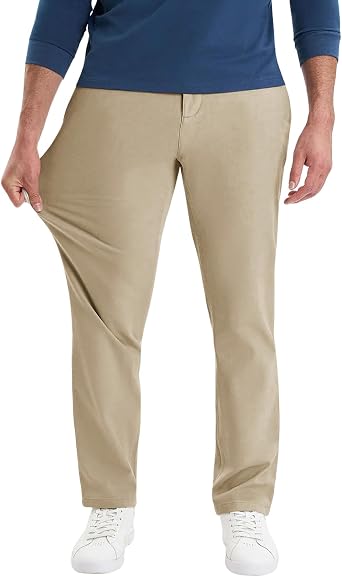 Mens Classic Stretch Dress Pants Expandable Waist Wrinkle-Free | Relaxed Fit, True to Size, Comfort, Elastic, Work Office Formal Casual, Big and Tall