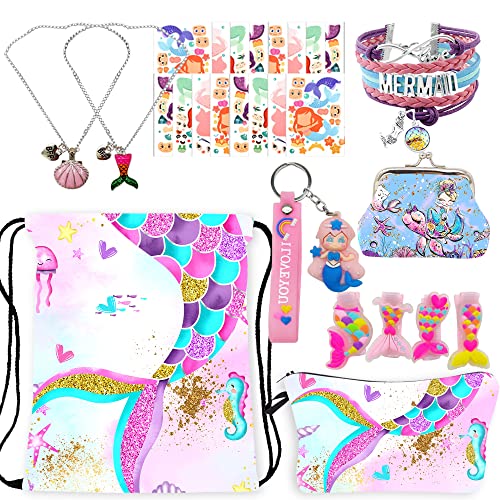 Rlgpbon Mermaid Gifts For Girls Drawstring Backpack,Makeup Bag,Mermaid Jewerly Necklace Bracelet，Hair Ties #TOP27