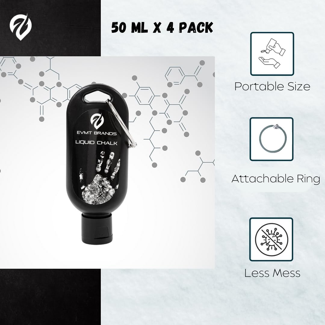 EVMT Brands Liquid Chalk, Mess Free Gym Chalk for Weightlifting, Gymnastics, Rock Climbing, Dancing. Sweat Resistant and Long Lasting for Stronger Grip. Package May Vary.