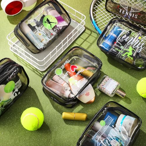 Kacctyen 12 Pcs Tennis Gifts Cosmetic Makeup Bag 7 x 4.7 x 2.4 Inch Tennis Travel Bags Toiletry Pouch for Women Purse Clear PVC Cheer Case Toiletry Zipper Pouch Bulk Gifts Accessories for Team Party2