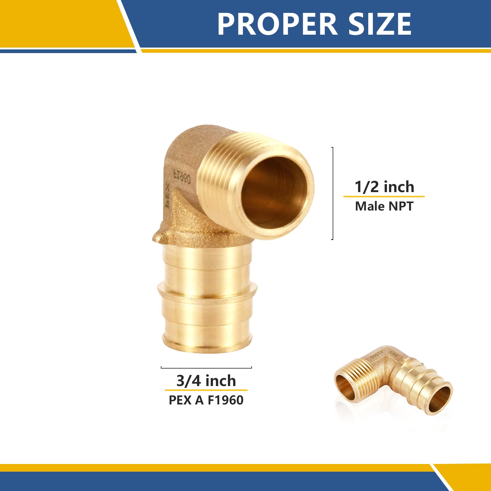 Paquete de 5 accesorios de latón de expansión GUOFIS PEX A, adaptador de codo macho PEX-A de 3/4 x 1/2 pulgadas solo para tubos Pex-a (ASTM F1960)