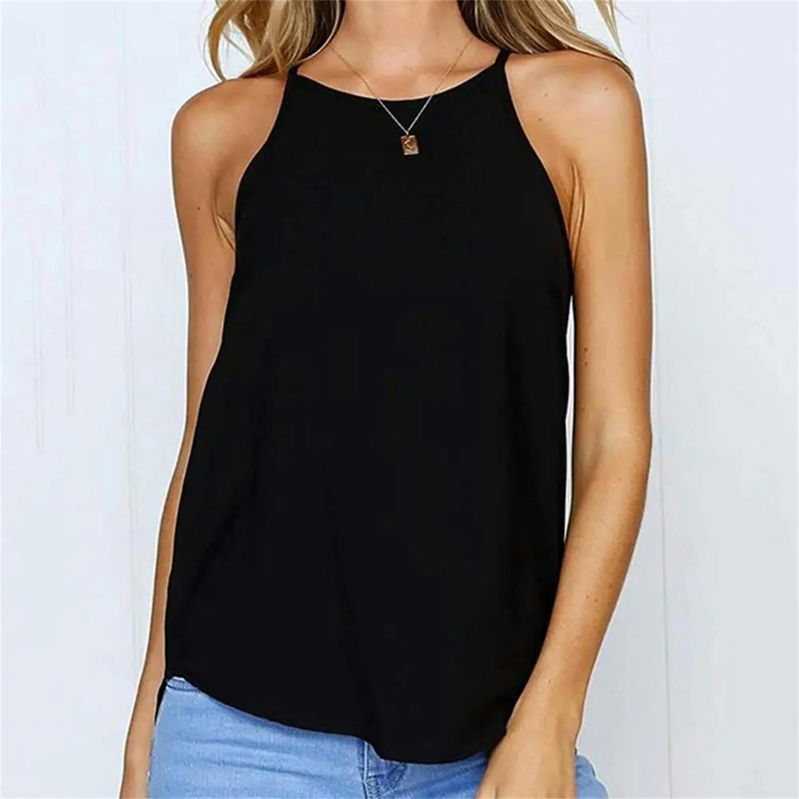 Camiseta sin Mangas Mujer Camiseta De Verano para Mujeres Halter Sin Mangas De Color Tanque Sólido Camiseta De Blusa Femenina