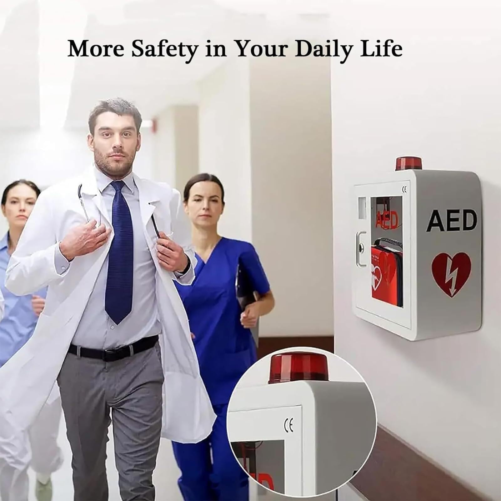 AED-Schrank, AED-Defibrillator-Wandaufbewahrungsschrank, mit Alarm-Notblitzlicht, Sicherheits-Erste-Hilfe-Gruppe, passend für alle Herzwissenschaften, AED-Defibrillator