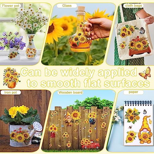Image of 12 Sheets Sunflower Rub on Transfer Flower Decor Transfer Stickers Spring Fall Holiday Rub on Decals for Christmas Wood Furniture and Craft Journal Envelope Scrapbooking, 5.9 x 5.9 Inch