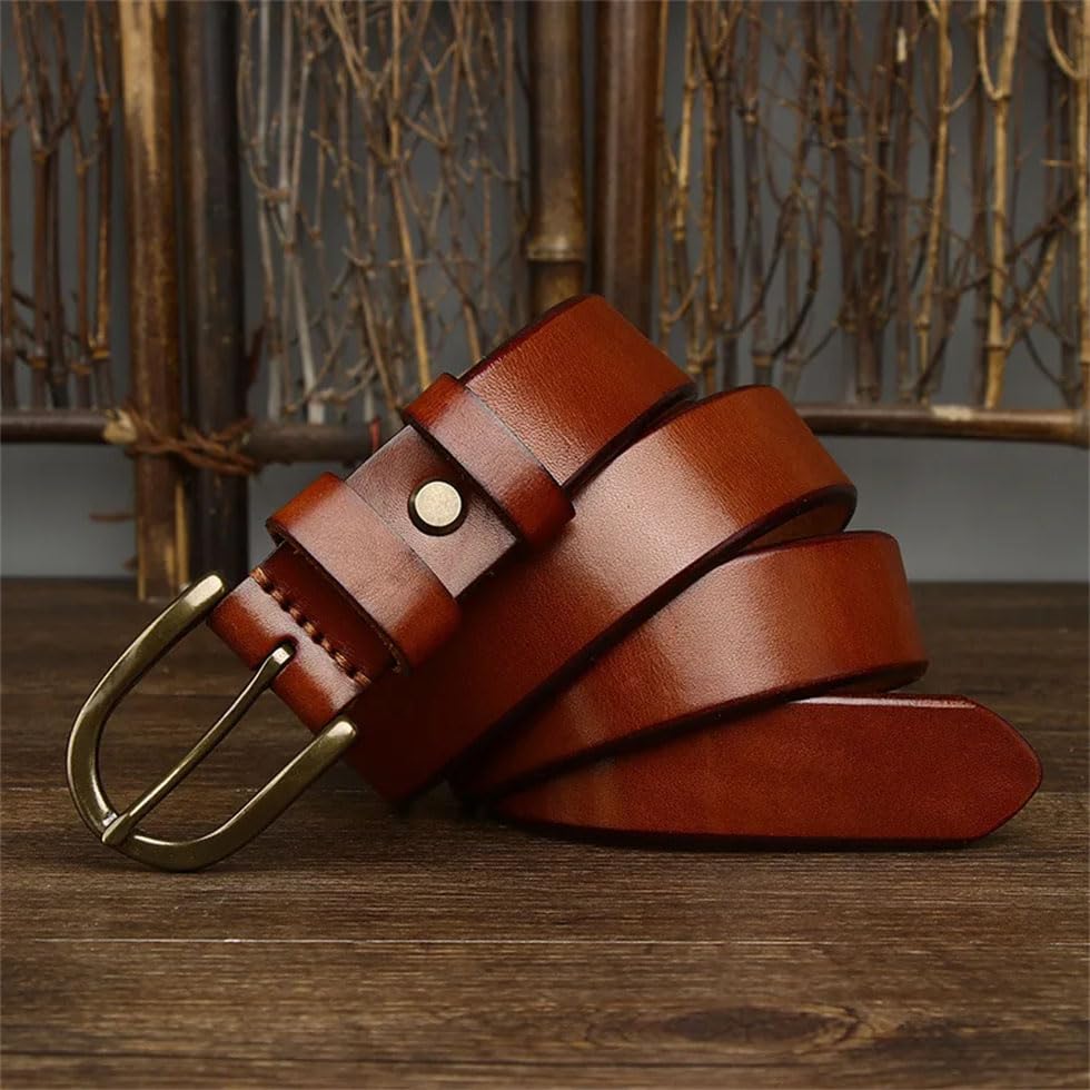 Men Handmade Vintage Leather Belts Copper Pin Buckle Jeans Belts3