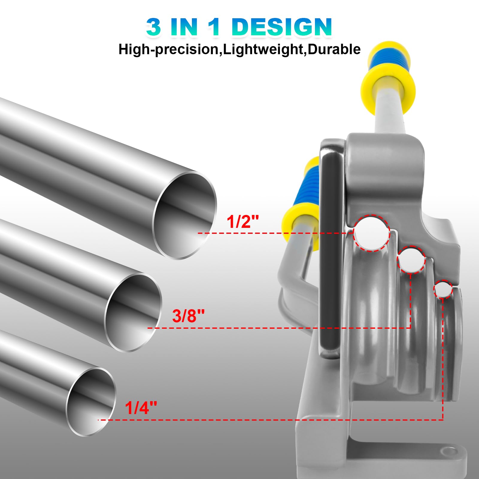 Dobladora manual de tubos de nivel 3 en 1, dobladora de tubos de 1/4, 3/8 pulgadas, 1/2 pulgada, OD180°, herramientas de doblado de tubos de aluminio de cobre para aire acondicionado HVAC