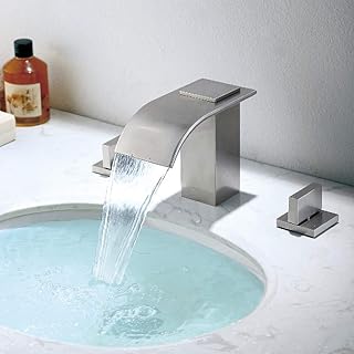 Sponsored Ad - HiMyLEN Brushed Nickel Waterfall Bathroom Faucet 3 Holes 2 Handle 8 Inch Widespread Bathroom Sink Faucet