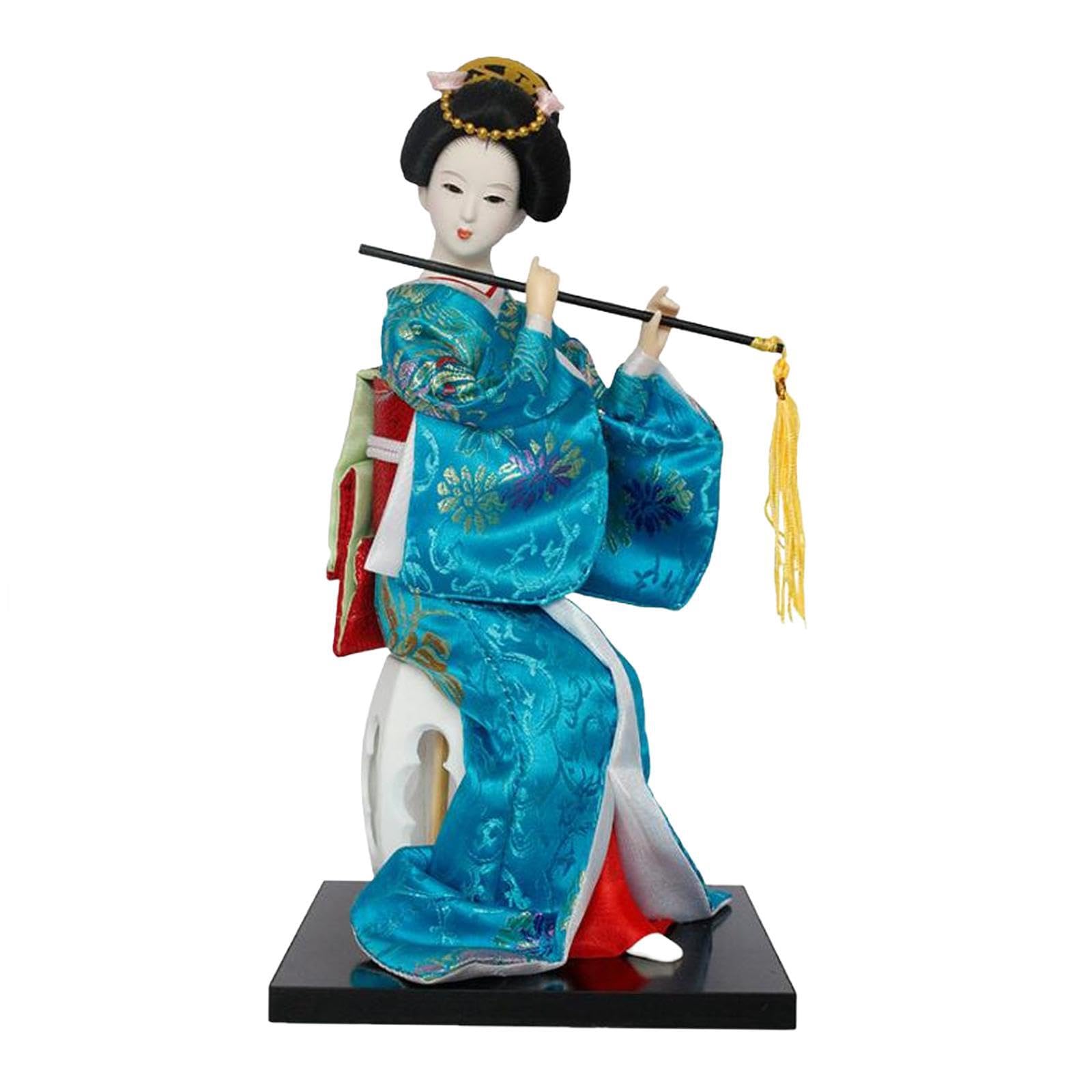 PIXZCSA 12inch Geisha Doll Figurine Intricate Hand Painting Colorful Detail Stylish Home Decor Geisha Doll Statue Is Made Of Resin Ethnic Japanese Dolls, Blue, Height 30cm
