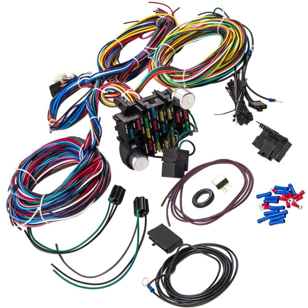 21 Circuitos Arnés de cableado con 17 fusibles y Kit de Conector de Enchufe Compatible con Faros universales